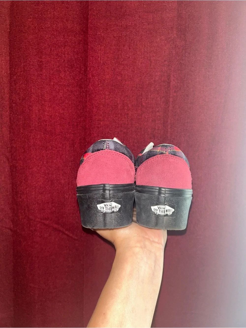 Vans Kids Burgundy Plaid Low-Top Sneakers with Black Laces